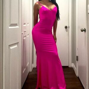 FMG/WBFF Hot Pink Low Back Long Maxi Dress
